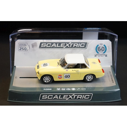 276 - Four cased Scalextric slot cars to include Special Edition C3746A MGB Thoroughbred Sports Car Series... 