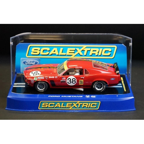 279 - Four cased Scalextric slot cars to include C3670 Ford Cortina GT 1964 Bathurst, C3671 Ford Mustang 2... 