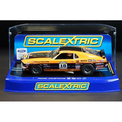 279 - Four cased Scalextric slot cars to include C3670 Ford Cortina GT 1964 Bathurst, C3671 Ford Mustang 2... 