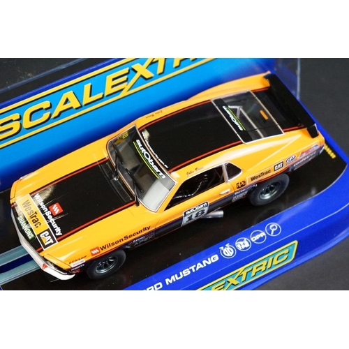 279 - Four cased Scalextric slot cars to include C3670 Ford Cortina GT 1964 Bathurst, C3671 Ford Mustang 2... 