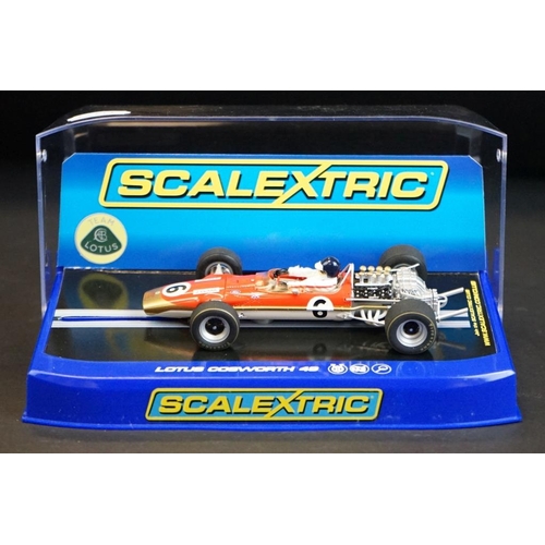 279 - Four cased Scalextric slot cars to include C3670 Ford Cortina GT 1964 Bathurst, C3671 Ford Mustang 2... 