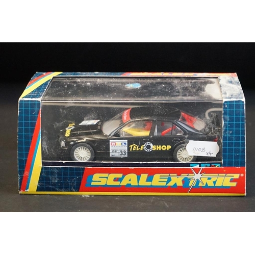 281 - Four cased Scalextric slot cars to include C.2000 Opel Vectra Promarkt, C.2091 BMW Teleshop, C.2006 ... 