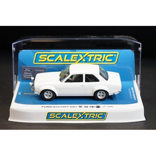 286 - Seven cased Scalextric slot cars to include C4182 Ford Mustang GT4, C4036 Aston Martin Vantage GT3, ... 