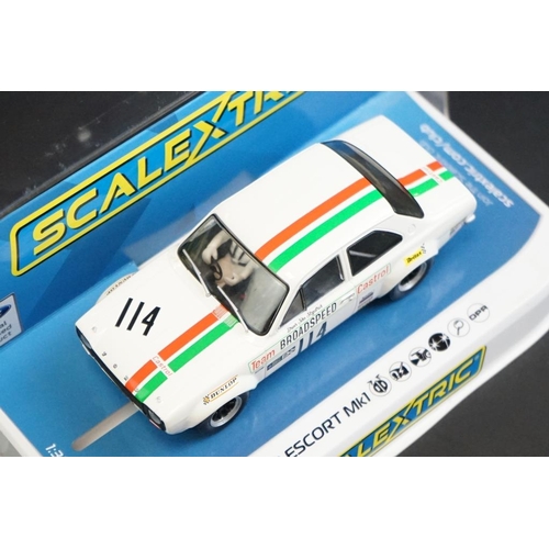 286 - Seven cased Scalextric slot cars to include C4182 Ford Mustang GT4, C4036 Aston Martin Vantage GT3, ... 