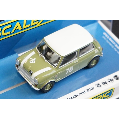 286 - Seven cased Scalextric slot cars to include C4182 Ford Mustang GT4, C4036 Aston Martin Vantage GT3, ... 