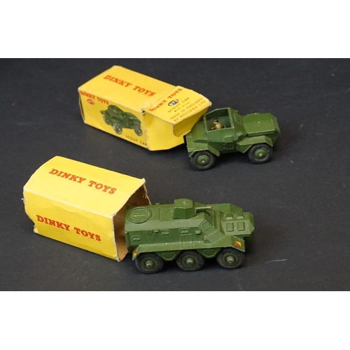 1270 - Around 28 mid 20th C play worn diecast models to include 9 x boxed Dinky military models (643, 673, ... 