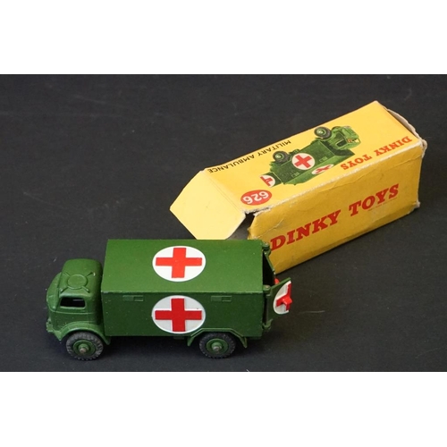 1270 - Around 28 mid 20th C play worn diecast models to include 9 x boxed Dinky military models (643, 673, ... 