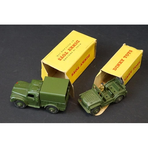 1270 - Around 28 mid 20th C play worn diecast models to include 9 x boxed Dinky military models (643, 673, ... 