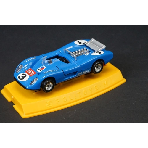 1277 - Three cased Politoys diecast models to include M16 Matra Simca Sport 660, M24 Alfa Romeo 33 Le Mans,... 