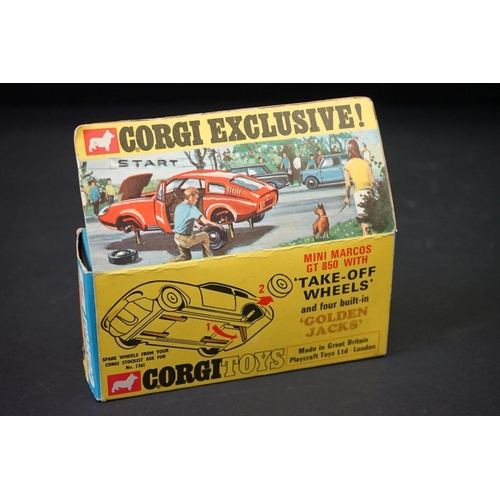 1278 - Three boxed Corgi diecast models to include 2 x Golden Jacks (341 Mini Marcos GT 850 in metallic red... 