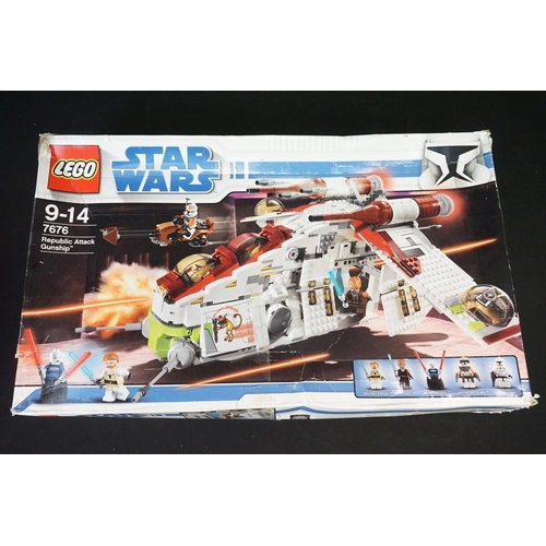 218 - Lego - Six Star Wars Lego sets to include 7676 Republic Attack Gunship (previously built with instru... 