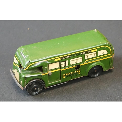 1254 - 10 Early - mid 20th C play worn tin plate models to include Wells o London Transport Bus, Mettoy car... 