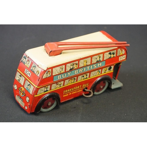 1254 - 10 Early - mid 20th C play worn tin plate models to include Wells o London Transport Bus, Mettoy car... 