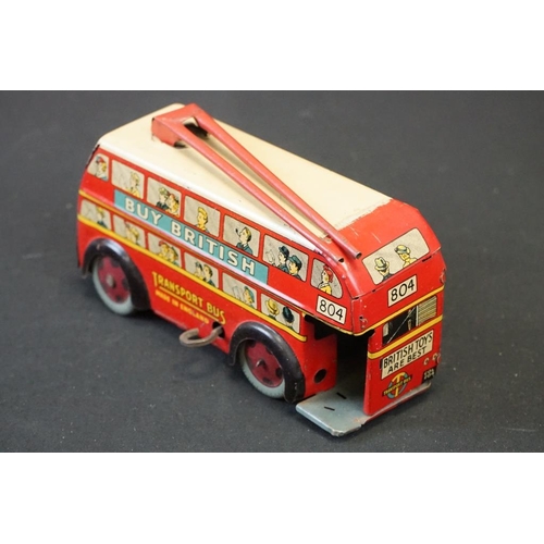 1254 - 10 Early - mid 20th C play worn tin plate models to include Wells o London Transport Bus, Mettoy car... 