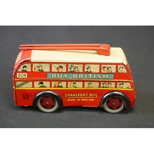 1254 - 10 Early - mid 20th C play worn tin plate models to include Wells o London Transport Bus, Mettoy car... 