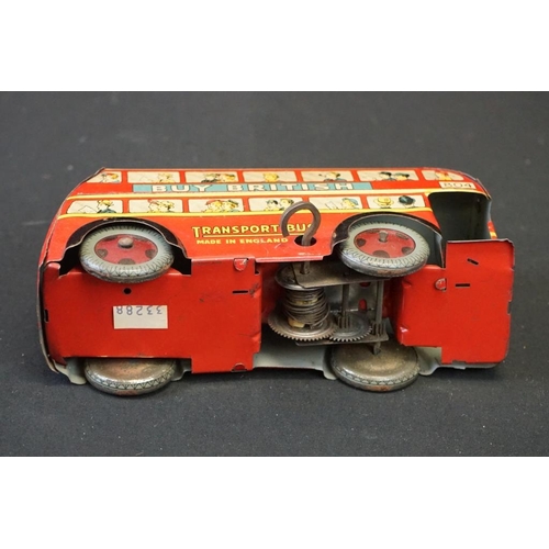 1254 - 10 Early - mid 20th C play worn tin plate models to include Wells o London Transport Bus, Mettoy car... 