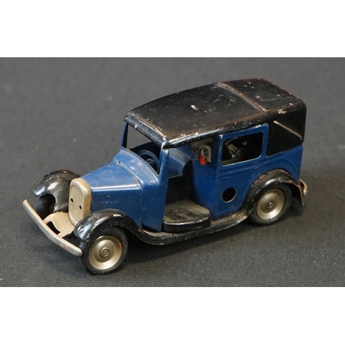 1254 - 10 Early - mid 20th C play worn tin plate models to include Wells o London Transport Bus, Mettoy car... 