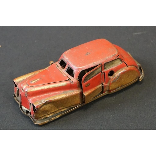 1254 - 10 Early - mid 20th C play worn tin plate models to include Wells o London Transport Bus, Mettoy car... 