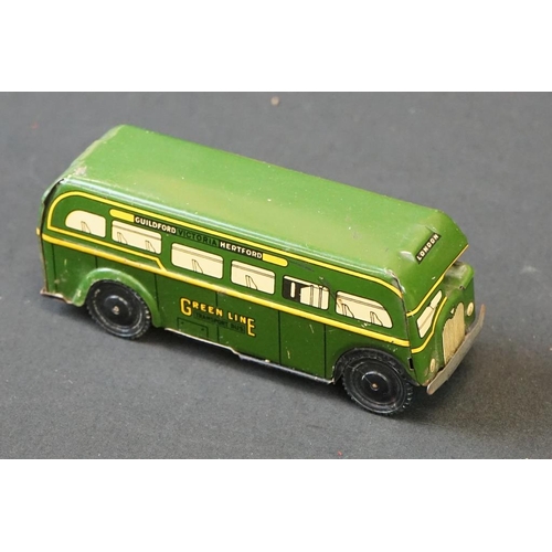 1254 - 10 Early - mid 20th C play worn tin plate models to include Wells o London Transport Bus, Mettoy car... 