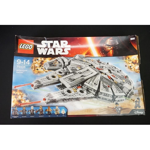 196 - Lego - Four boxed Star Wars Lego sets to include 75105 Millennium Falcon (previously built, missing ... 