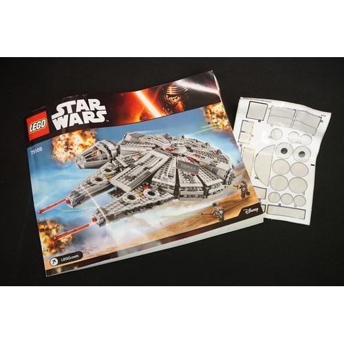 196 - Lego - Four boxed Star Wars Lego sets to include 75105 Millennium Falcon (previously built, missing ... 