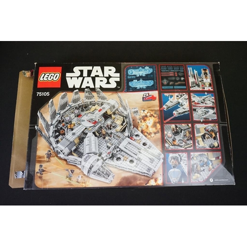 196 - Lego - Four boxed Star Wars Lego sets to include 75105 Millennium Falcon (previously built, missing ... 