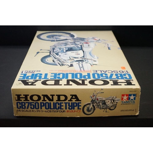 349 - Boxed Tamiya 1/6 Honda CB750 Police type plastic kit, complete and unbuilt