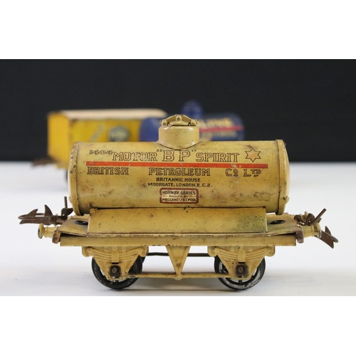 143 - 12 Hornby O gauge play worn items of rolling stock to include Cadbury's Chocolates, Fyffes Bananas, ... 