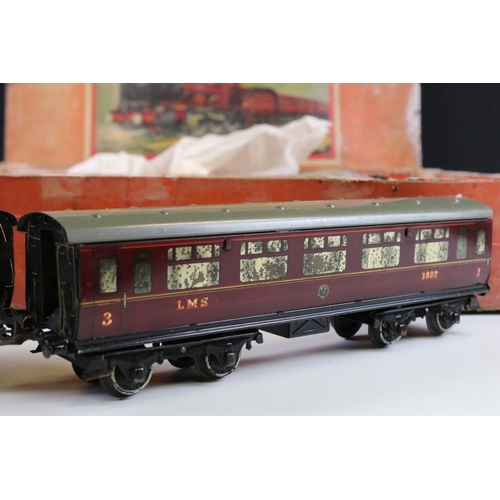 144 - Boxed Hornby O gauge Royal Scot train set containing Royal Scot 4-4-2 locomotive with tender, 2 x co... 