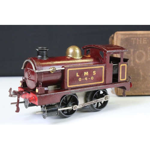 147 - Boxed Hornby O gauge Clockwork Loco No 1, LMS 0-4-0 in maroon, with key, some paint loss, fair box w... 