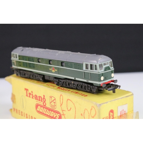 158 - Three boxed Triang TT gauge locomotives to include T96 AIA AIA Diesel Electric Loco green livery, T9... 