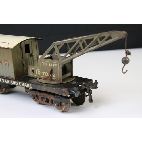 167 - 12 Hornby O gauge play worn  items of rolling stock to include LNER Breakdown Van and Crane, Sir Rob... 