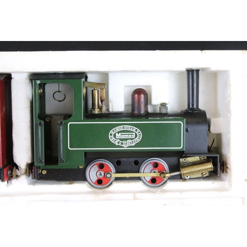 168 - Boxed Mamod Steam Railway O gauge train set consisting of locomotive, 2 x items of rolling stock, tr... 