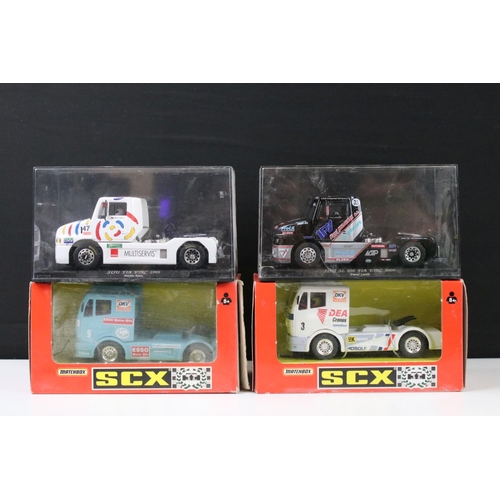 291 - Four cased / boxed slot car trucks to include 2 x Fly (Sisu Fia Etrc 1995 Martin Koloc, Fly Sisu Sl ... 