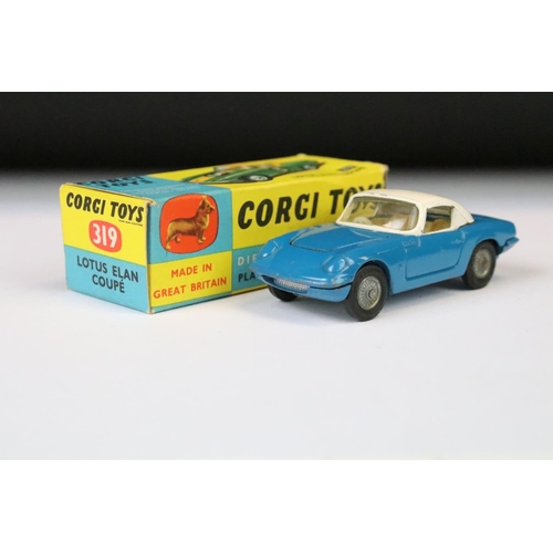 1377 - Boxed Corgi 319 Lotus Elan Coupe, in blue, white roof (diecast gd-vg, light paint chipping to edges;... 