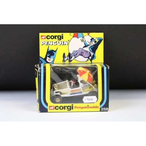 1384 - Boxed Corgi 259 Batman Penguinmobile diecast model, diecast vg (some surface marks to 'rear bumper')... 