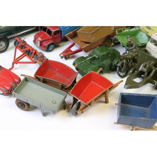 1312 - Around 35 mid 20th C play worn diecast & tinplate models to include Dinky, Corgi, Triang Spot-On and... 