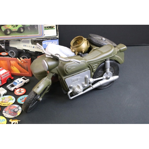 1226 - Group of models to include Cherilea Action Man Motorcycle with sidecar and accessories, boxed Dinky ... 