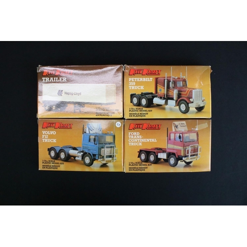 1228 - Ten boxed & unbuilt plastic model truck kits to include 7 x Keil Kraft 1/72 scale (Peterbilt 359 Tru... 