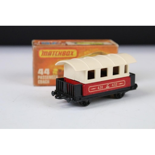 1342 - 12 Boxed Matchbox 75 Series diecast models to include 44 Passenger Coach, 58 Faun Dump Truck, 14 Pet... 