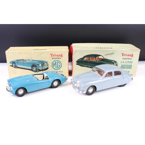 1351 - Two boxed Triang Electric models to include 1/20 2.4 Litre Jaguar in pale blue and MG Series MGA in ... 