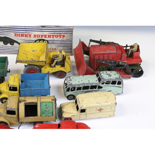 1299 - 15 Mid 20th C play worn Dinky diecast models to include a boxed Supertoys 660 Tank Transporter, Blaw... 