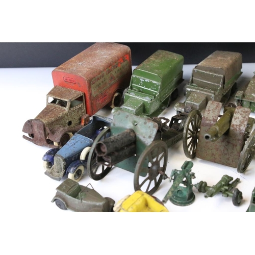 1353 - Collection of early 20th C play worn diecast models to include Hornby, Dinky, Britains etc, showing ... 