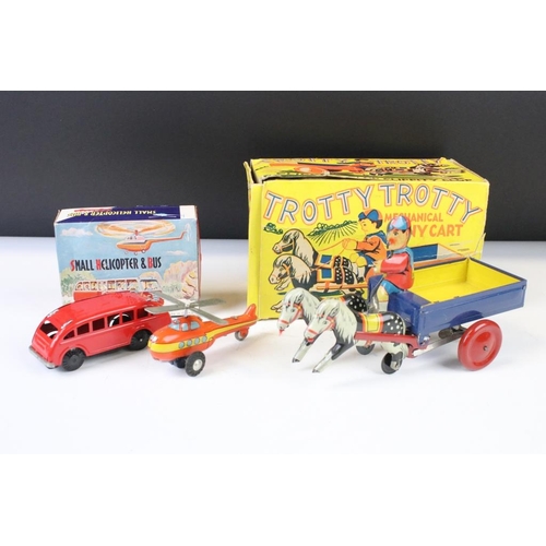 1357 - Two boxed tin plate toys to include Small Helicopter & Bus MF806 (China) and Trotty Trotty Mechanioc... 