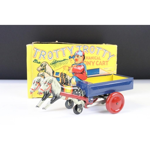 1357 - Two boxed tin plate toys to include Small Helicopter & Bus MF806 (China) and Trotty Trotty Mechanioc... 