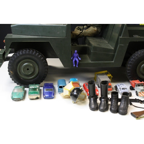 231 - Action Man - Original AM Soldier figure with accessories, weapons and Land Rover plus a Matchbox car... 