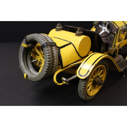 236 - Mid 20th C scratch built metal model of an early 20th century roadster, painted in black & yellow, w... 