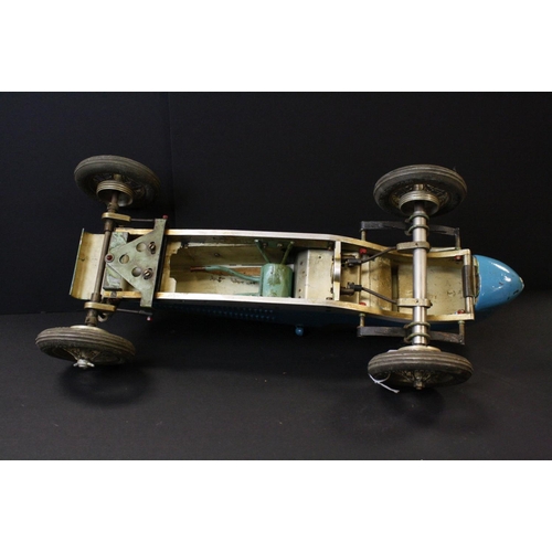 237 - Mid 20th C scratch built metal & wooden model racing car, the body painted in blue with red seat, me... 