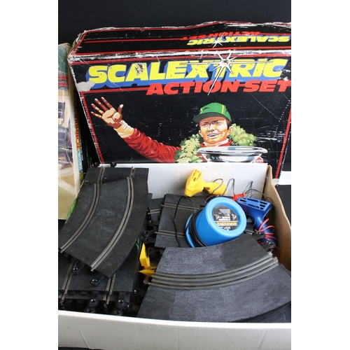 343 - Quantity of Scalextric contained within 4 x boxed sets, features Formula 1 GP8 set with both slot ca... 