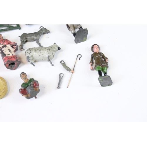 313 - Quantity of mid 20th C metal figures to include Britains farm animals and accessories, Wild West, fl... 